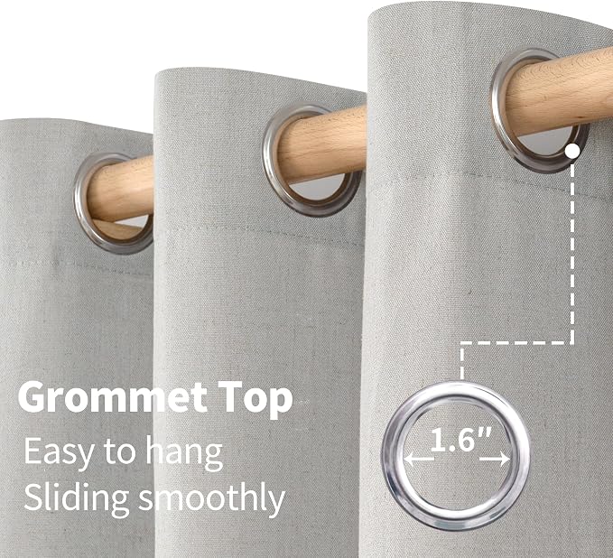 YoungsTex 90 Inches Length Linen Curtains for Living Room 2 Panels, Grey Window Drapes Rustic Burlap with Grommet for Bedroom Dining Country Privacy, 2 Panels, 52 X 90 Inch