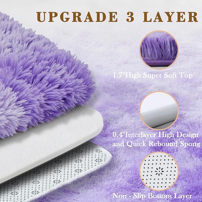 Area Rugs 10x14 Living Room, Shaggy Carpet Soft Plush Furry Bedside Rug Large Area Rugs for Bedroom Home Decor Anti Slip(10 x 14, Purple Starry)