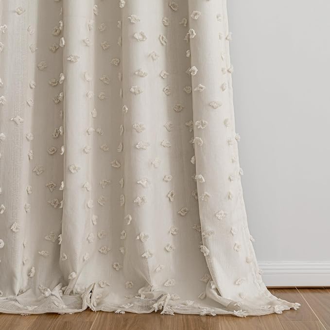 MYSKY HOME 100% Blackout Curtains for Girls Bedroom 90 Inch Long Total Room Darkening Curtain for Living Room 2 Panels Grommet Light Blocking Sliding Door Drapes Beige Pom Pom Sheer 52" x 90"