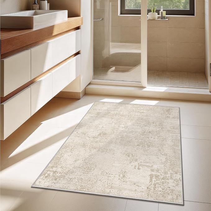 Art&Tuft 2x3 Rug for Entryway - Small Washable Entryway Rug with Non-Slip Backing, Stain Resistant Pet Friendly Door Mat for Kitchen, Front Door, Bathroom, Laundry, Beige