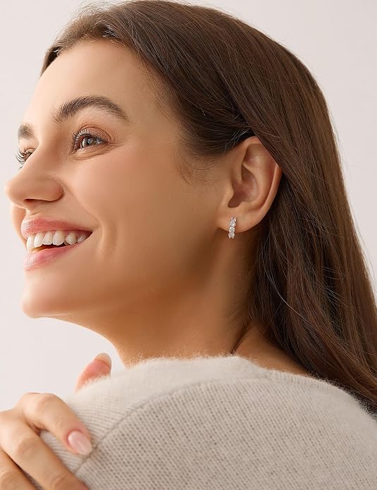 ASHINE 14k Gold Plated Huggie Earrings for Women, Small Hypoallergenic Stainless Steel Post Cuff Hoop Ear Ring Trendy Non Tarnish Cartilage Piercing Dainty Cubic Zirconia Jewelry