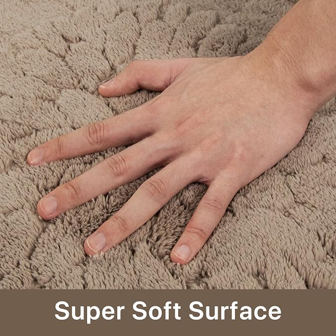GENIMO Soft Washable Area Rugs 8x10, 3D Modern Floral Rugs for Living Room, High-Low Pile Textured Non Slip Fuzzy Shag Carpet, Non-Shedding Stain Resistant Light Brown Rugs for Bedroom, Dining Room