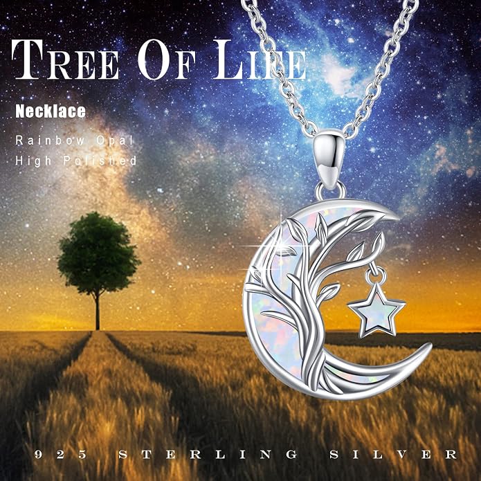 Christmas Gifts Tree of Life/Celtic/Moon Necklace 925 Sterling Silver Moon Pendant Abalone/Opal jewelry for Women Sister Christmas Gifts