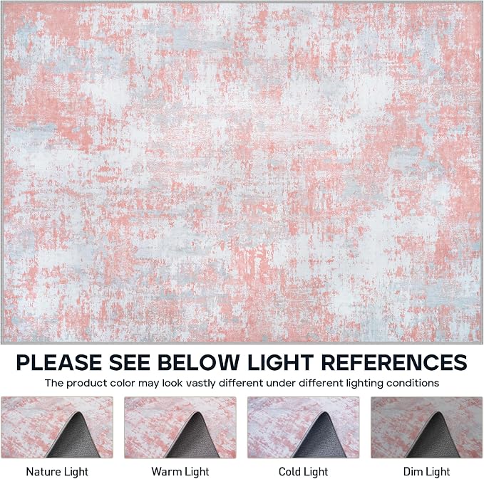 Pink Rug Carpet 5x7 Area Rugs for Bedroom Girls: Washable Modern Rug for Living Room Dining Room Non Slip Low Pile 5 by 7 Indoor Abstract Home Office