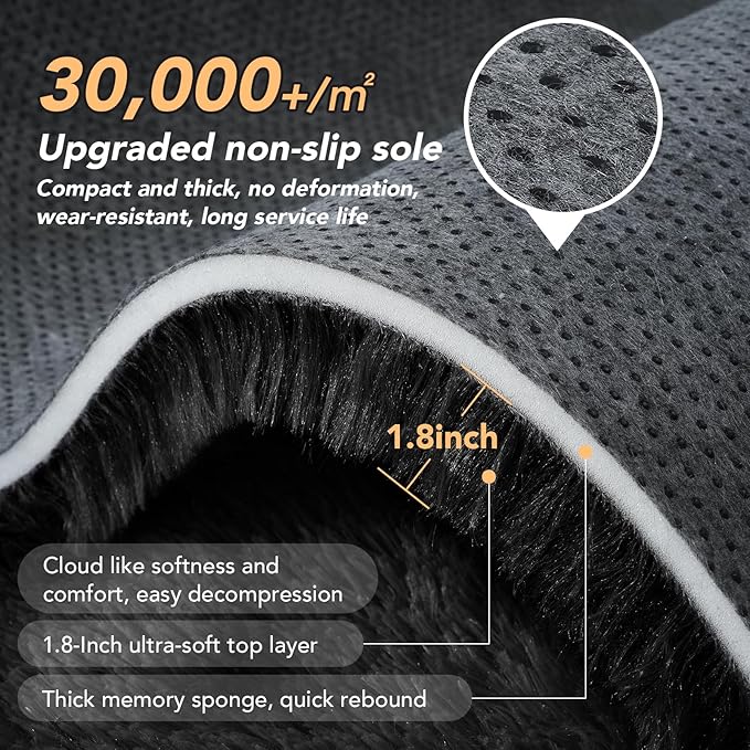 Topmaxcs Black Fluffy Area Rugs 4x6: Fluffy Fuzzy Area Rugs Black Rug for Bedroom- Ultra Soft Furry Rugs- High Pile Plush Rugs for Dorms, 4x6 Feet