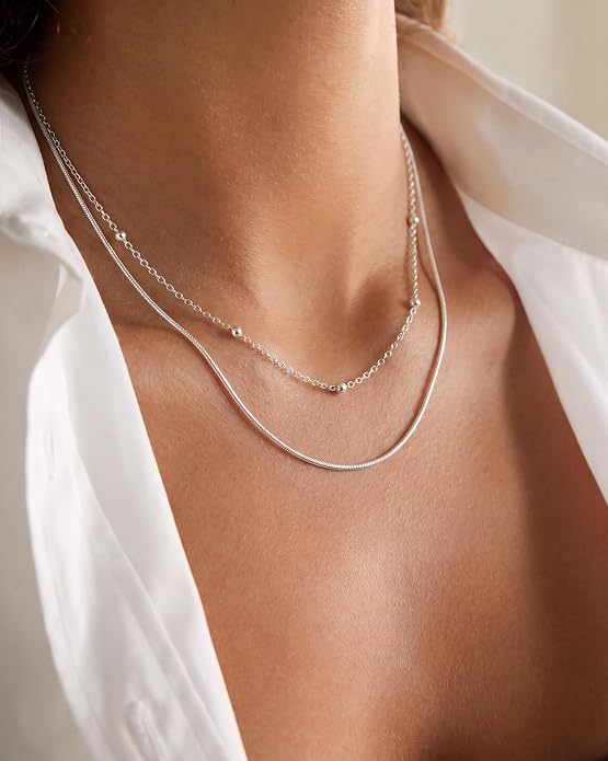 Tewiky Layered Necklaces for Women Non Tarnish- Chunky 14k Gold Plated Herringbone/Snake/Rope/Box/Cuban Link Chain for Women Waterproof Layering Stack Choker Necklace Trendy Dainty Tarnish Free Jewelry Set