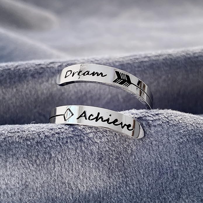 Vrycot Adjustable silvery Inspirational Stainless Steel Adjustable Bands Cool Stacking Opening Gift for Women Statement