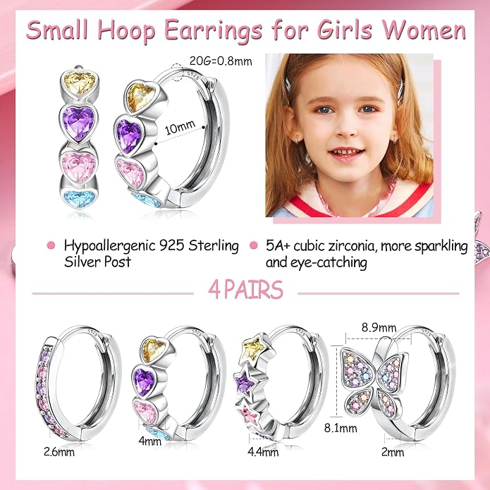 YADOCA 925 Sterling Silver Post Hoop Earrings For Girls with Stainless Steel Rings for Women Dainty Plain Thin Stackable Silver Tone Rings Hypoallergenic Huggie Earrings For Sensitive Ears