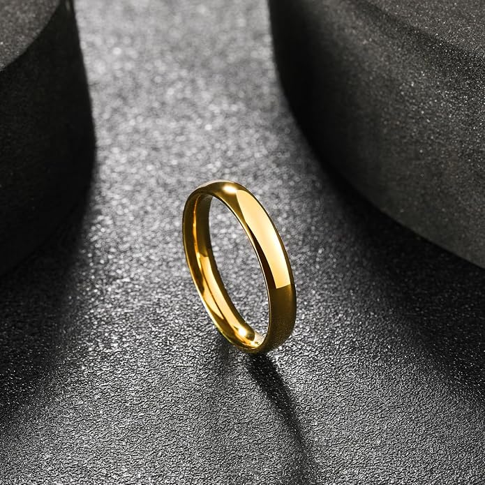King Will Men's Women's Tungsten Carbide Ring 24k Gold Plated Rose Gold Plated Domed Polished Finish Wedding Band