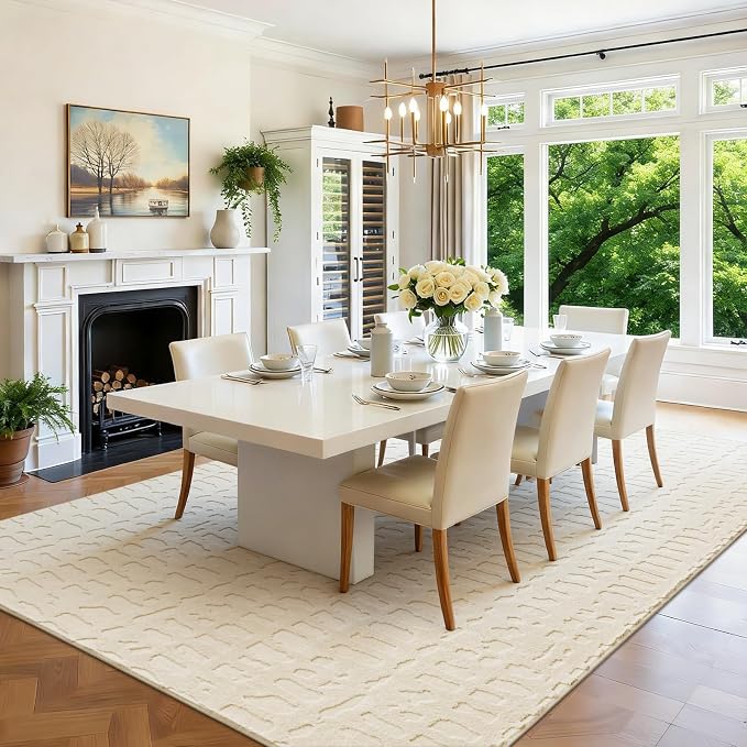 Yamaziot 6x9 Washable Area Rug, High-Low Grid Textured Living Room Rugs, Soft Fluffy Non-Slip Mats Stain Resistant Contemporary Boho Carpet for Dining Room, Kids Nursery Room, Bedroom, Office