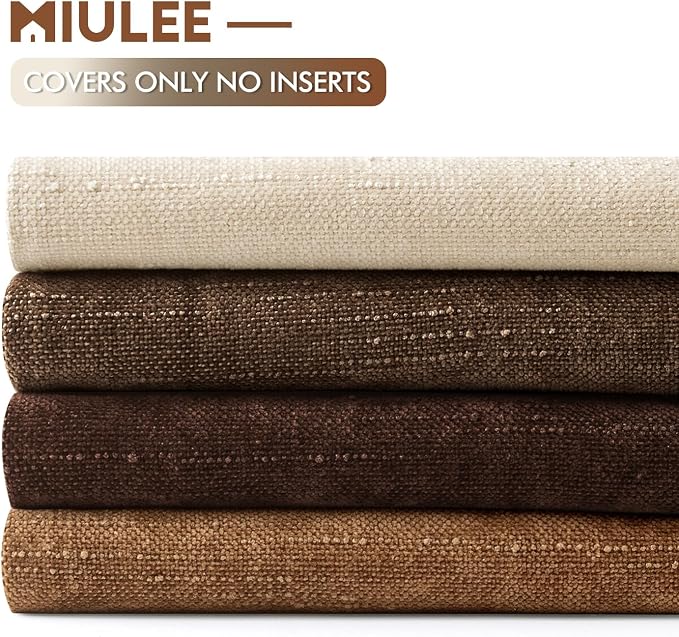 MIULEE Pack of 4 Fall Decorative Throw Pillow Covers 22x22 Inch Chenille Textured Throw Pillows Boho Farmhouse Rustic Cushion Covers Vintage Home Decor for Couch Sofa Bed Living Room，Dark Brown