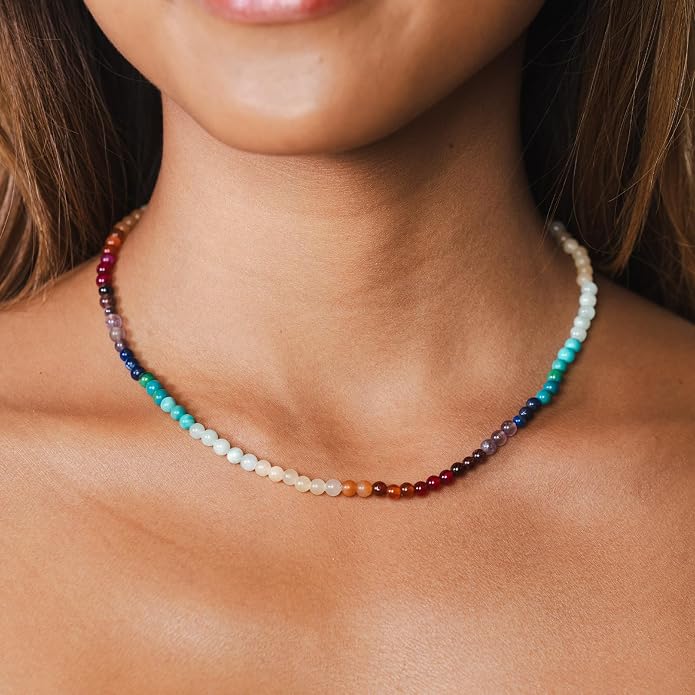Lotus and Luna 7 Chakra Necklace for Women - Healing Crystal Necklace with Genuine Stones (Master Healer) to Bring Balance and Healing to Mind and Body - Handmade Jewelry Gift