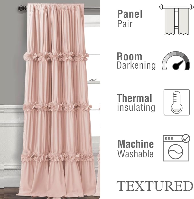 Homechoice Decor Blackout Window Curtains, 52" W x 96" L x 2 Panels | Boho Ruched Thermal Insulated Window Treatments with Butterfly Flowers, Rustic Rod Pocket Drapes for Room, Peach Pink (LQ-30)