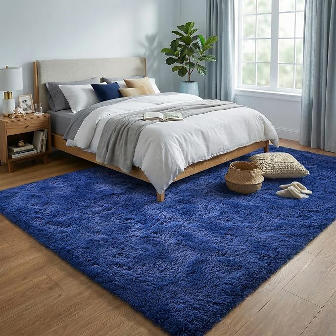 Fluffy Rugs for Living Room: Dusty Blue Soft Shag Rug for Bedroom, Large Fuzzy Plush Indoor Carpet Non Slip Modern Rug for Nursery Kids Room Dorms Office Home Decor, 7x10 Feet