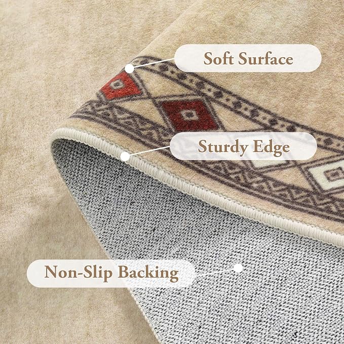 Lahome Modern Bordered Hallway Runner, 2.5x8 Rug Non-Slip Washable Kitchen Runner Rugs Non Skid Washable Ultra-Thin Soft Carpet for Hallways Bathroom Laundry Bedroom (2.5'x 8',Beige)