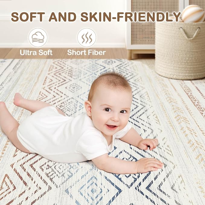 Tortania Area Rug Living Room Rugs- 10x12 Washable Large Soft Neutral Boho Moroccan Bohemian Farmhouse Rug Indoor Floor Carpet for Bedroom Under Dining Table Home Office Decor - Multicolor