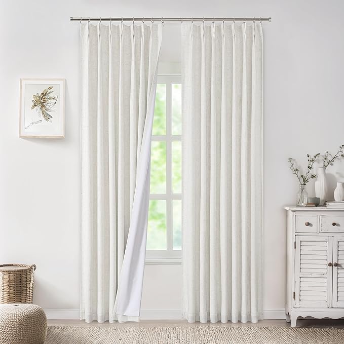 WEST LAKE Bailey Linen Pinch Pleat 100 Full Blackout Curtains 84 Inches Length,Modern Rustic Textured Panels with Back Tabs,Bedroom Drape for Traverse Rod and Track Window Treatment Set,40" Wx84 Lx2 | Modern Rustic Textured Panels with Back Tabs,Bedroo...