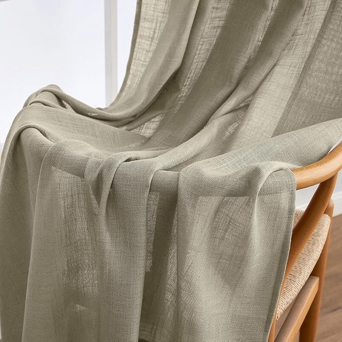 MIULEE Oatmeal Linen Curtains 72 Inch Length 2 Panels for Bedroom Living Room, Soft Thick Linen Textured Natural Window Drapes Semi Sheer Light Filtering Back Tab Rod Pocket Burlap Look Decor