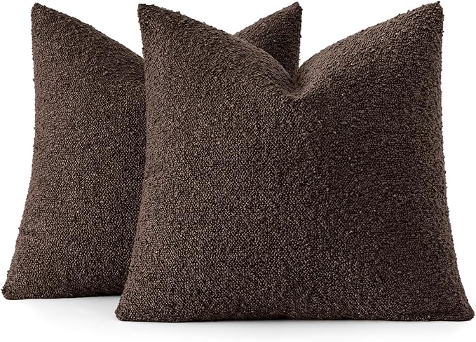 MIULEE 22x22 Decorative Euro Sham Boucle Couch Pillow Covers Cocoa Brown | Set of 2 Textured Neutral Fall Autumn Throw Pillow Covers, Accent Solid Pillowcases, Sofa Living Room Home Decor