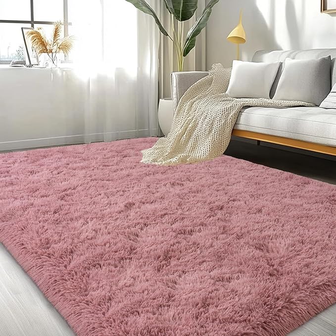 Large Area Rugs for Living Room Bedroom 4x6 Blush Fluffy Shag Rugs | Ultra Soft Shaggy Plush Fuzzy Modern Indoor Throw Floor Carpet for Kids Girls Boys Dorm Nursery Home Decor Aesthetic