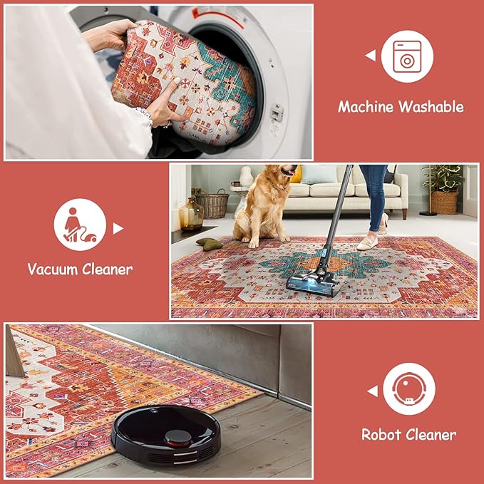 Moynesa Ultra-Thin Washable Pink Long Bathroom Rug - 2x7 Kitchen Carpet Runner, Non Skid Non Shedding Low Pile Bedroom Mat for Laundry Living Room Hall Foyer