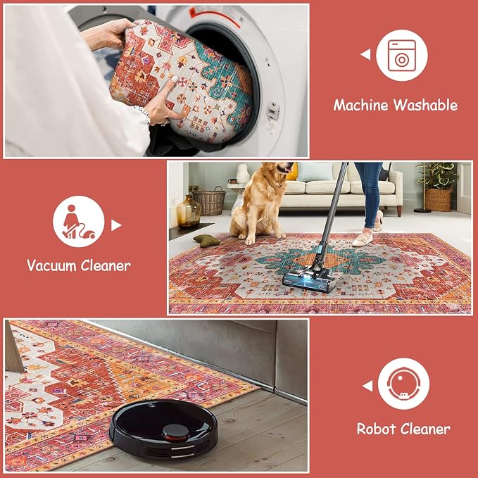 Moynesa Ultra-Thin Washable Rug - 2'6" x 10' Pink Long Hallway Carpet, Vintage Non Skid Non Shedding Low Pile Bedroom Mat for Girl's Room, Bathroom, Kitchen
