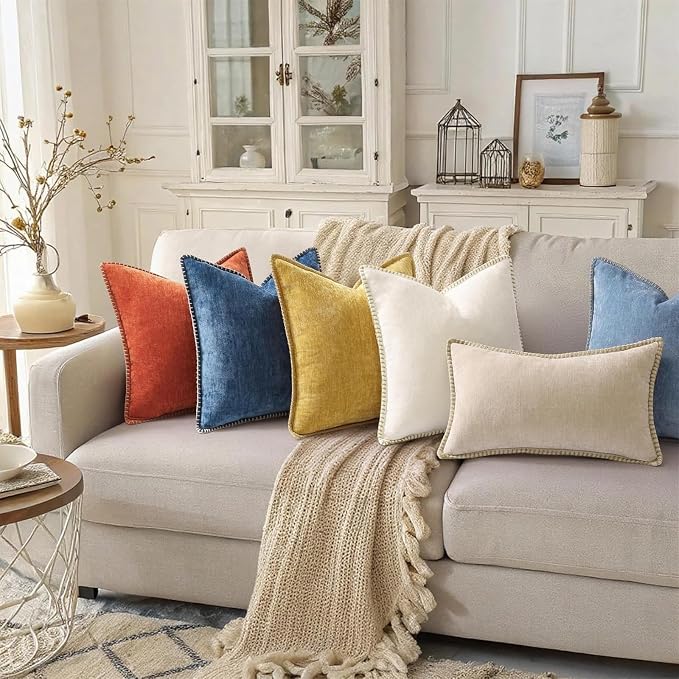 decorUhome Soft Chenille Throw Pillow Covers 12x20 Set of 2 Poseidon | Fall Textured Decorative Throw Pillow Cases Stitched Edge Modern Farmhouse Luxury Boho Velvet for Couch Sofa Bed Home Decor