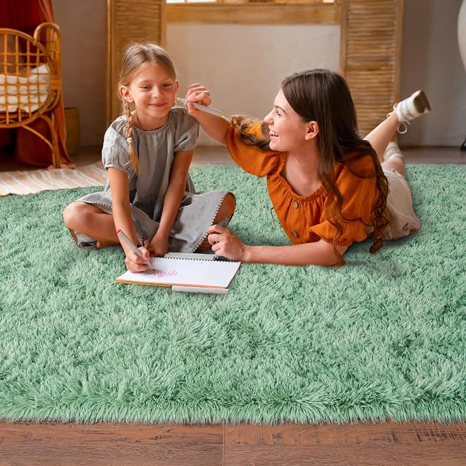 Soft Fluffy Sage Green Rug for Living Room Bedroom, 8x10 Shaggy Area Rugs | Large Non-Slip Light Green Rug for Nursery Kids Room Dorm Room Home Decor, Indoor Plush Floor Carpet