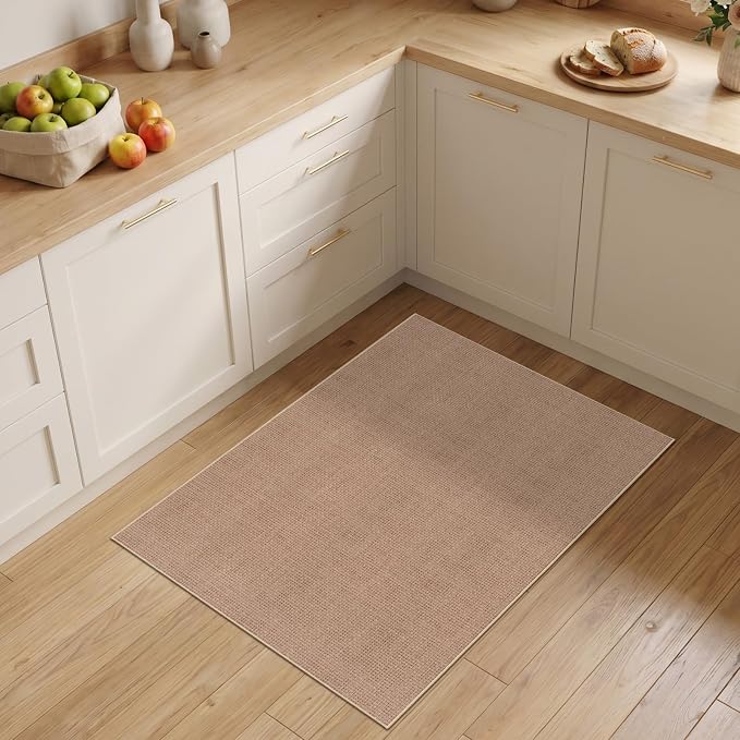 Washable Easy Jute Rug 2x3: Non Slip Ultra Thin Low Pile Entryway Floor Mat | Family Pet Friendly Farmhouse Boho Carpet Kitchen Bedroom Patio Indoor Outdoor Durable Textured Home Decor Accent (Beige,2x3)