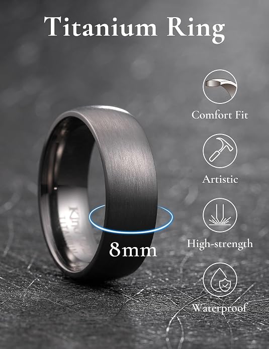 King Will Titanium Wedding Band for Men Women-Sliver/Black/Gold Plated Pure Titanium Wedding Ring, 3-9mm Widths Available Brushed Matte Design Comfort Fit Size 4-16