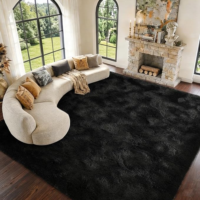 10x14 Extra Large Shaggy Area Rugs for Living Room Decor, Non-Slip Rugs for Bedroom Kids Playroom Dorm Room, High Pile Ultra Soft Carpet, Black