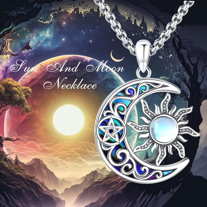 Pentagram Necklace Sterling Silver Triple Moon Goddess/Celtic Knot Witches Knot/Ankh/Sun and Moon/Hecate/Lilith/Santa Muerte/Tetragrammaton Pendant Necklace Pagan Wiccan Magic Egyptian Amulet Jewelry for Women Men