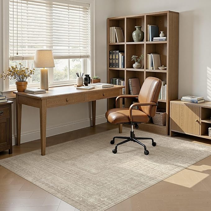 Nakagishi 4x6 Area Rugs Living Room: Washable Large Vintage Rug Neutral Non-Slip Soft Stain Resistant Indoor Carpet for Bedroom Nursery Dining Room Office Playroom - Brown