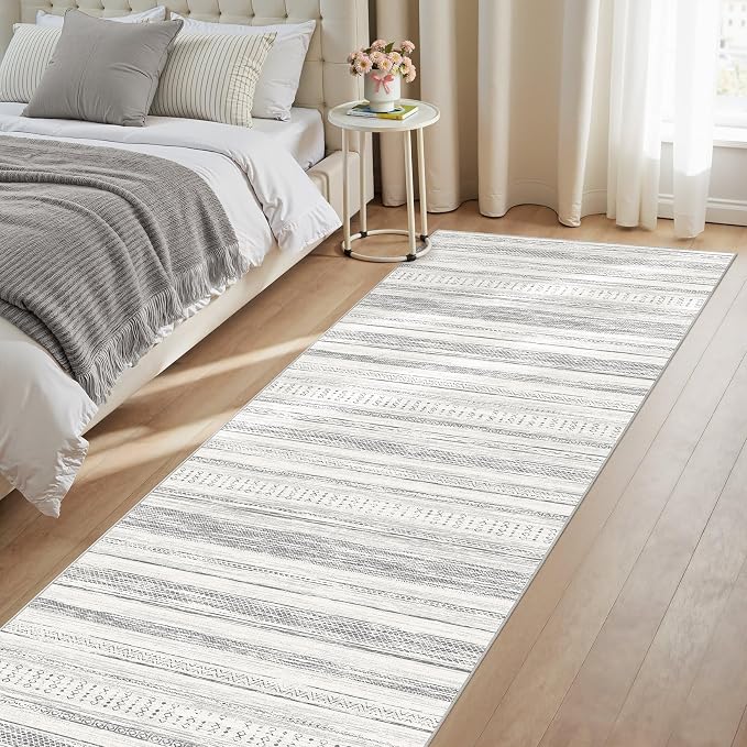 Tortania Area Rug 3x10 Runner Rugs - Washable Soft Neutral Boho Moroccan Farmhouse Rug Indoor Floor Carpet for Living Room Bedroom Kitchen Entryway Under Dining Table Home Office Decor - Light Grey