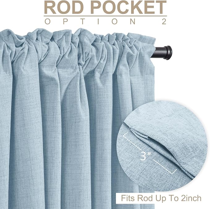 100% Blackout Shield Grayish Blue Linen Blackout Curtains for Bedroom 84 Inches Long, Back Tab/Rod Pocket Living Room Drapes, Thermal Insulated Blackout Curtains 2 Panels Set, 50" W x 84" L