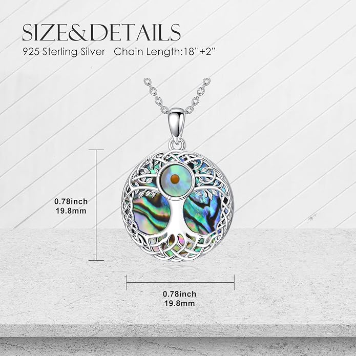 Tree of Life Necklace 925 Sterling Silver Abalone Shell Celtic Knot Tree Pendant Necklace Jewelry Gifts for Women Birthday Christmas