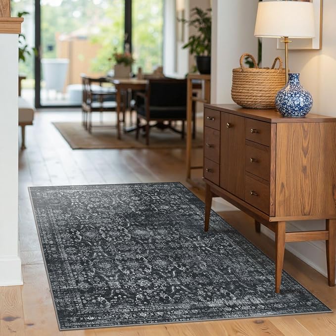 Rugxara Black 3x5 Rug for Entryway Bedroom Washable Area Rugs Carpet
