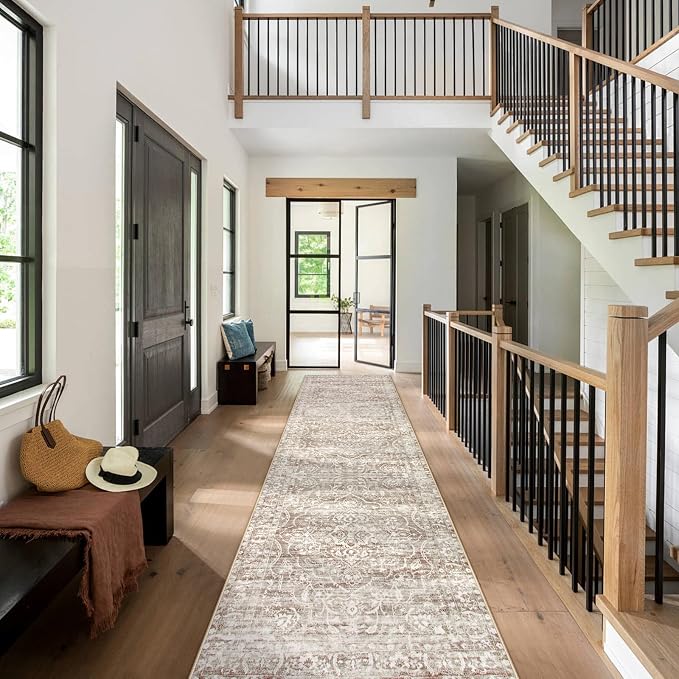 Lahome Runner Rug for Hallway 2.5x10, Washable Kitchen Runner Rugs | Ultra-Thin Non Slip, Neutral Boho Print Long Farmhouse Indoor Carpet Runner for Entryway 10ft Aube (Taupe, 2'5''x10')