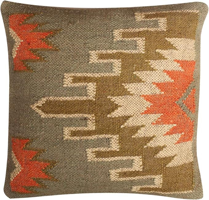 Set of 4 Geometric Wool Jute Square Throw Pillow Covers -Decorative 18 x 18 Inches Multicolour Cushion Covers Perfect for Sofa/Couch/Bed/Home/Outdoor/Car (Multicolour - 12)