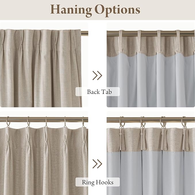 RYB HOME 100% Blackout Pinch Pleated Linen Curtains for Bedroom, 2 Layers Thermal Insulated Natural Neutral Decor for Farmhouse Living Room, Taupe, 40" W x L84 L, 2 Panels Set