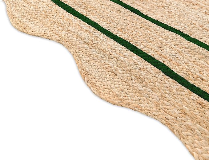 Wave Scalloped Natural Jute Runner - Boho Jute Entryway Rug, Green (9'x12')