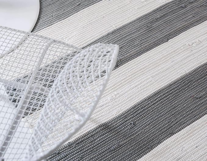 Unique Loom Chindi Rag Collection Area Rug - Striped (7' 1" x 10' Rectangle, Gray/ Ivory)
