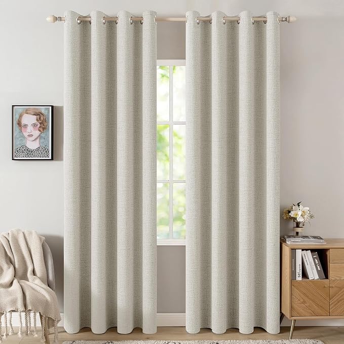 MIULEE Linen Texture Curtains for Bedroom Light Cream 100% Blackout Thermal Insulated Linen Curtains Grommet Room Darkening Drapes for Living Room 52x108 Inch (2 Panels)