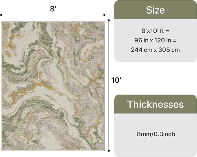 GENIMO Abstract Area Rug 8x10, Washable Large Modern Rug Non Slip, Low Pile Lightweight Soft Carpet for Living Room, Bedroom, Dining Room, Green Pink