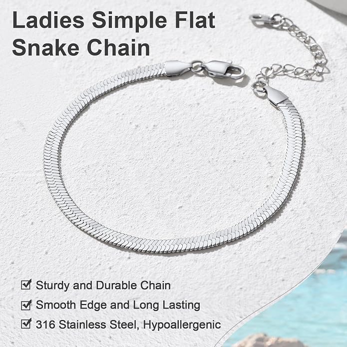 GoldChic Adjustbale Link Chain Anklet for Women Summer Jewelry, 316L Stainless Steel Figaro/Wheat/Twist Rope/Cuban Foot Bracelet-Waterproof, Resizable 9"-12" (Gift Box Included)