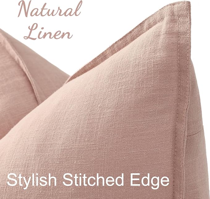 decorUhome Fall Pink Linen Throw Pillow Covers 22x22 Set of 2 | Decorative Soft Cozy Modern Farmhouse Boho Accent Pillow Cases with Flange Edges for Couch Bed Sofa Living Room Home Decor