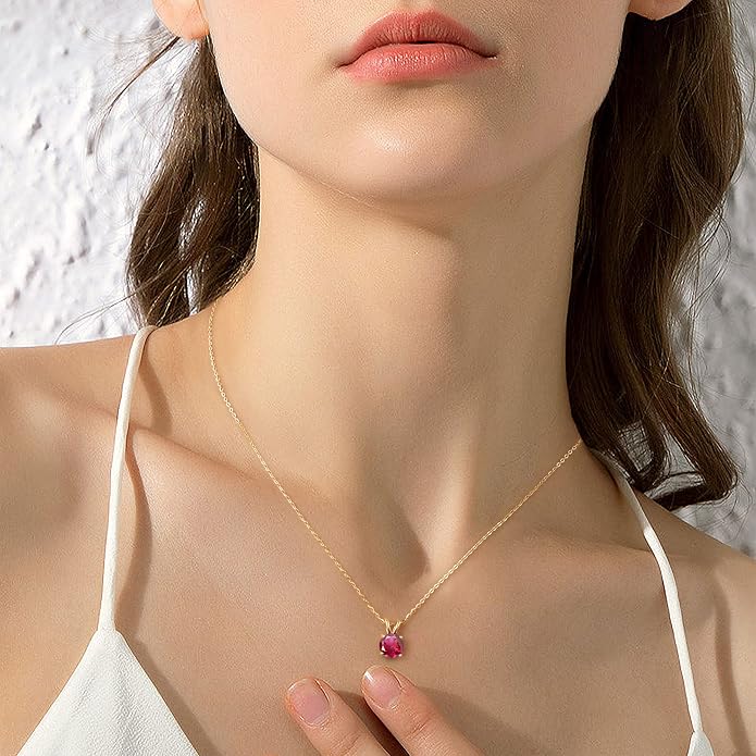 SMILEST Birthstone Necklaces for Women Mom Wife, 1ct Sparkle Round Cut Birthstone Pendant 925 Sterling Silver Necklace Anniversary Birthday Gifts for Women Mom Wife Friend
