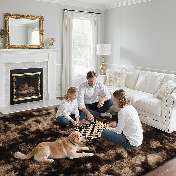 Fluffy Rug Shag Area Rug, Mottling Brown 2x4 Area Rugs for Bedroom, Small Bedside Rug, Soft Fluffy Shag Entryway Throw Rugs for Living Room Bedroom Room Home Decor