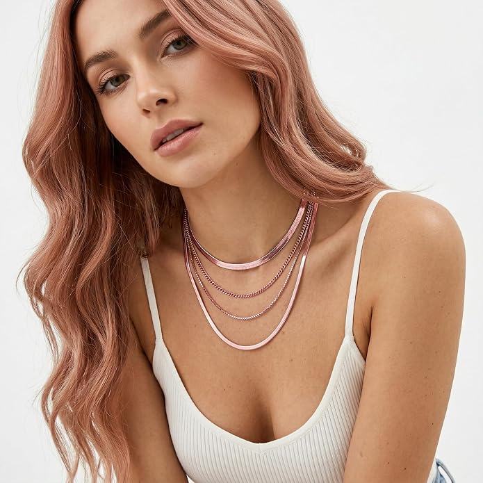 WomenGifts 14K Gold Silver Plated Herringbone Necklace for Women, Dainty Snake Chain Choker, Trendy Simple Long Layered Jewelry Non Tarnish, 3/4/5/8mm,14,16,18,20,22,24,26 Inch Thin & Chunky Options