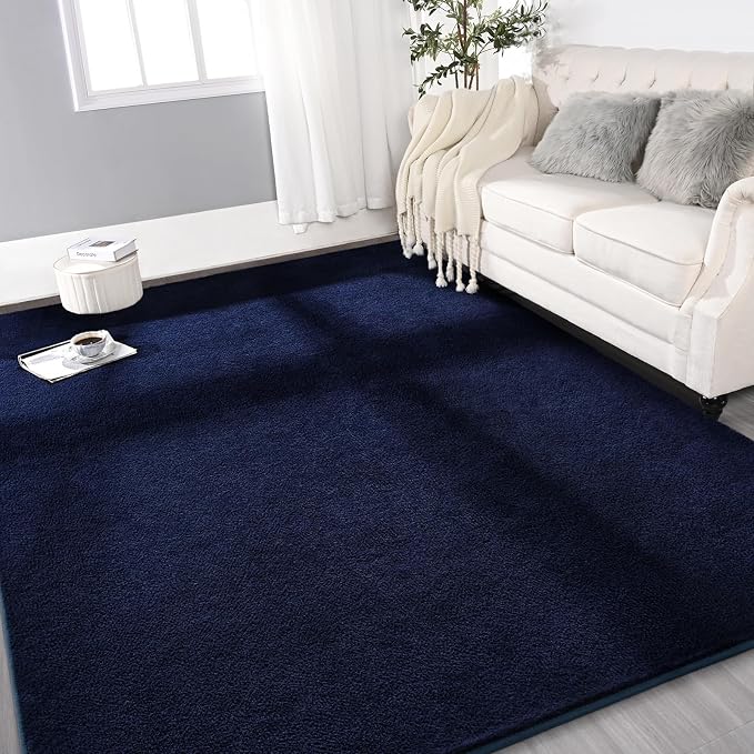 Gifeas Large Ultra Soft Modern Area Rugs for Living Room Bedroom, 7x10 Feet Navy Blue Thickened Memory Foam Indoor Solid Minimalist Carpets, Non-Slip Comfy Rug for Boys Girls Nursery Room Home Decor